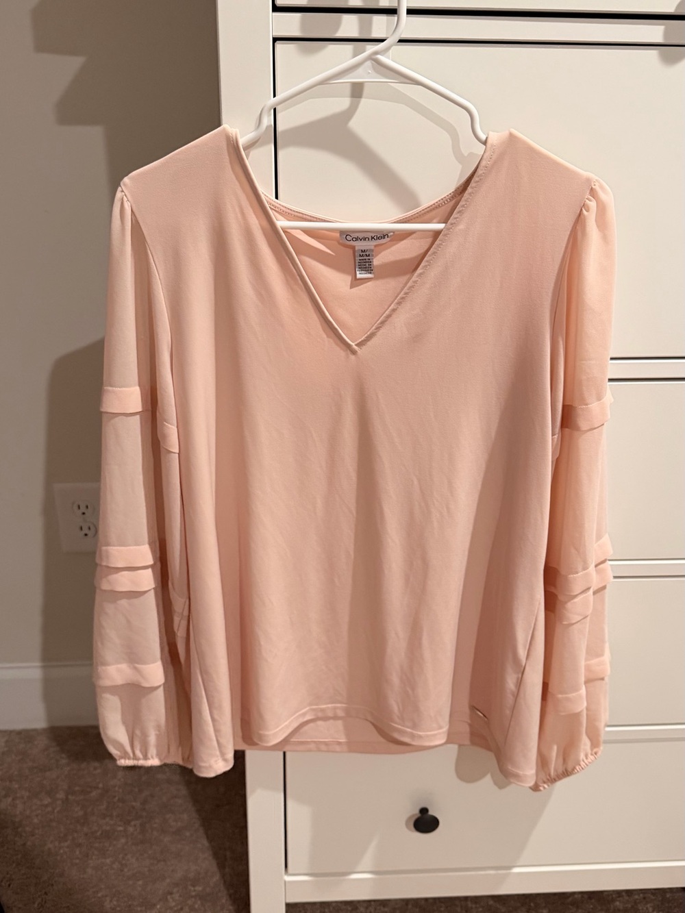Calvin Klein Pale Pink V-Neck Long Sleeve Blouse